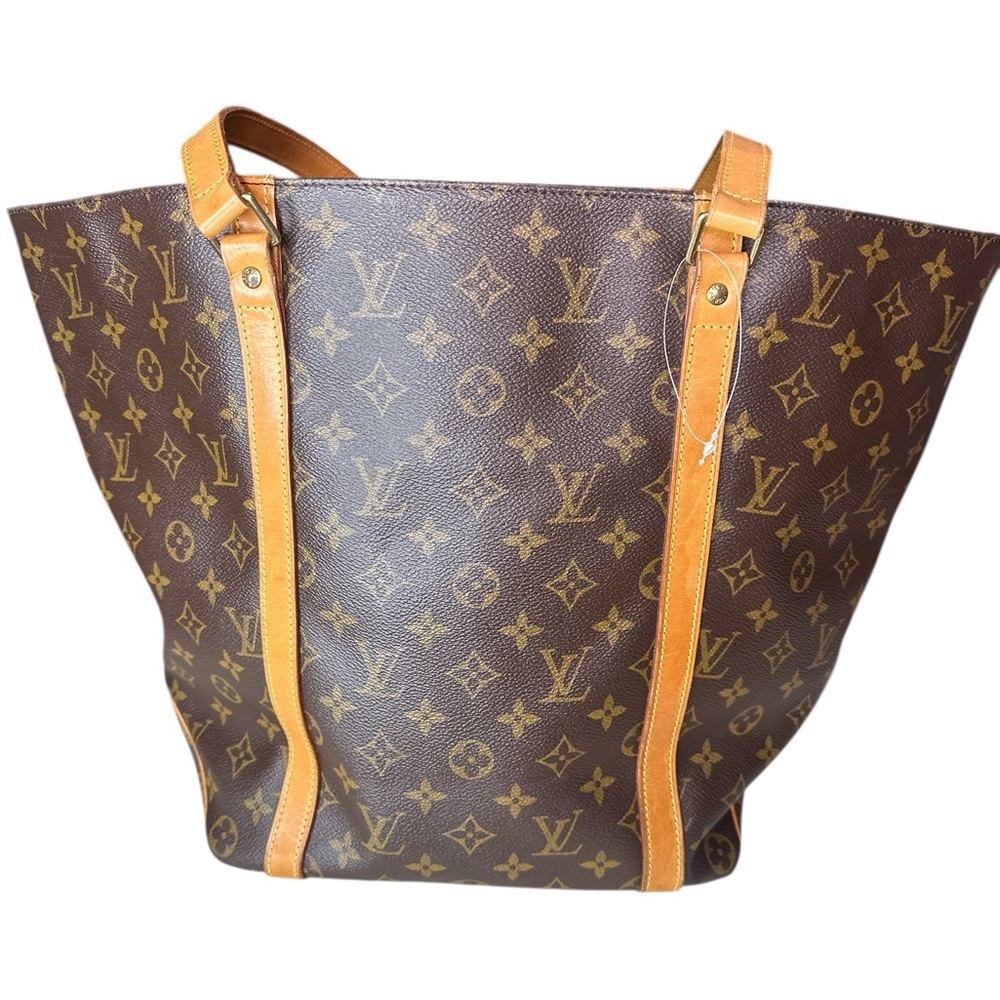 Louis Vuitton Classic Monogram Sac Shopper  Tote with Tan Straps - Picture 2 of 7